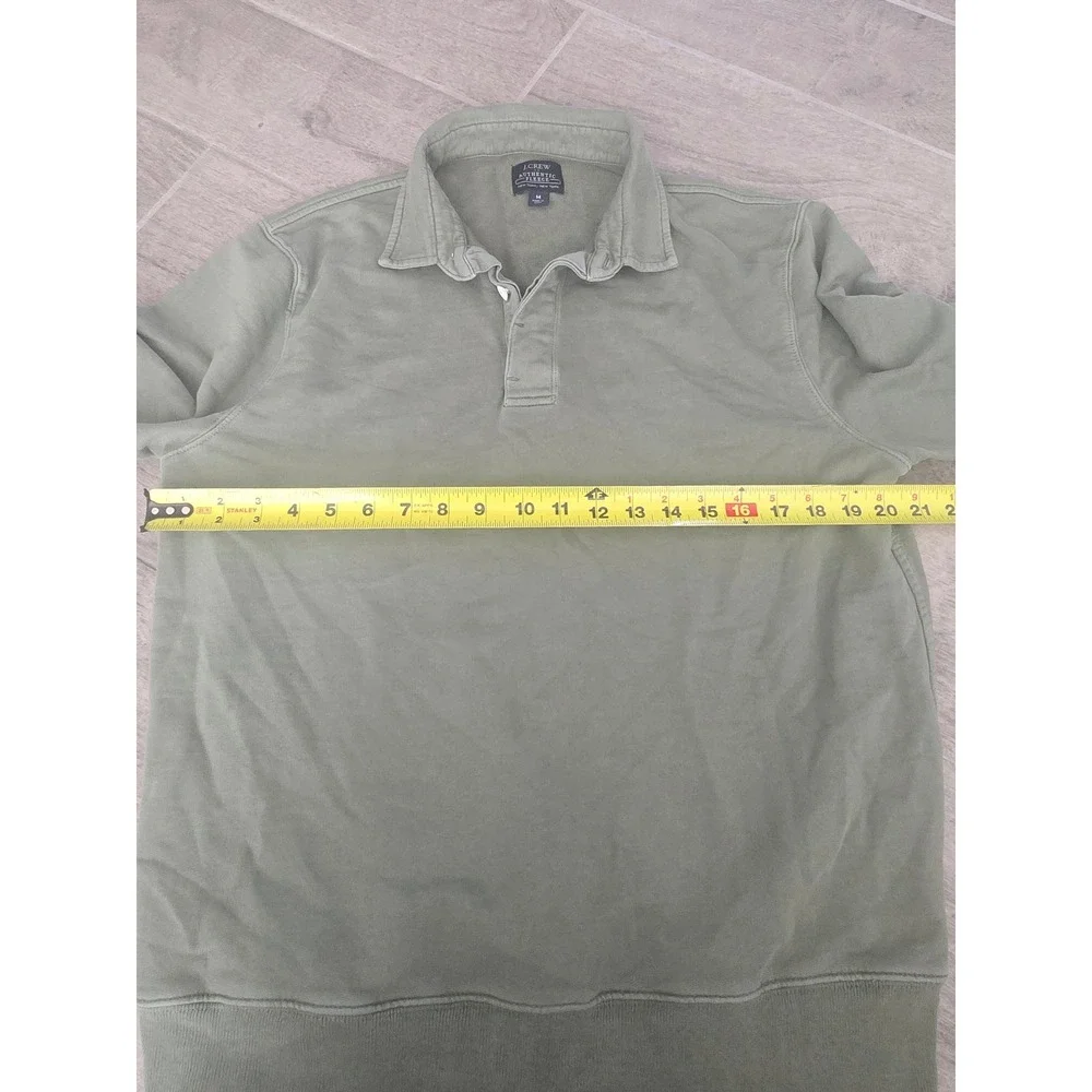 J. Crew Authentic Rugby Pullover Sweatshirt Khaki Green Collared‎ Medium Fleece